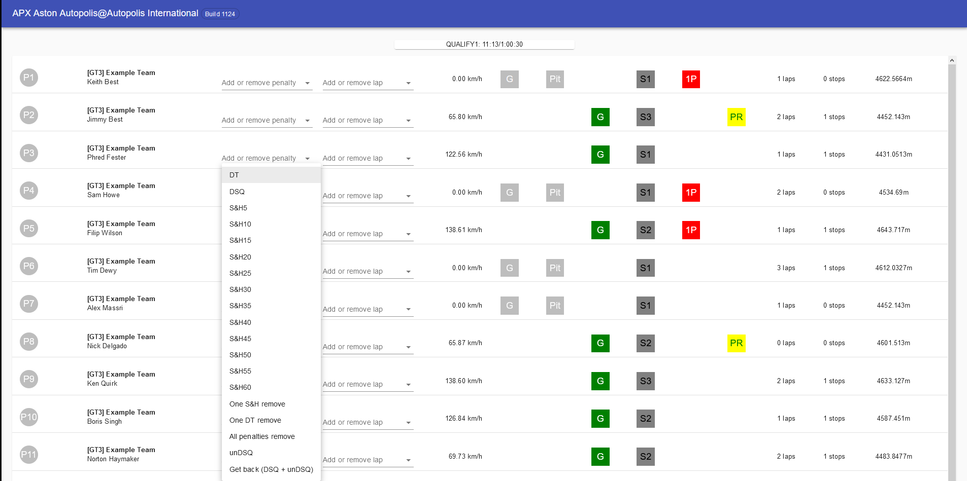 Current race control screen