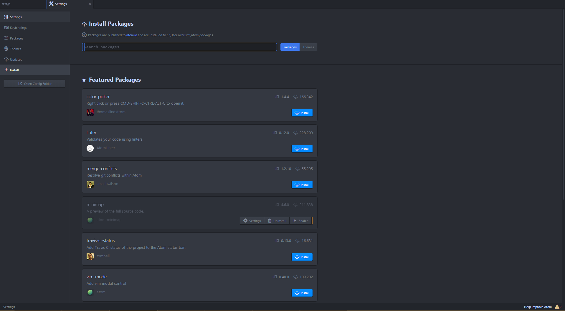 Atom verfügt über eine intergrierte Paketverwaltung